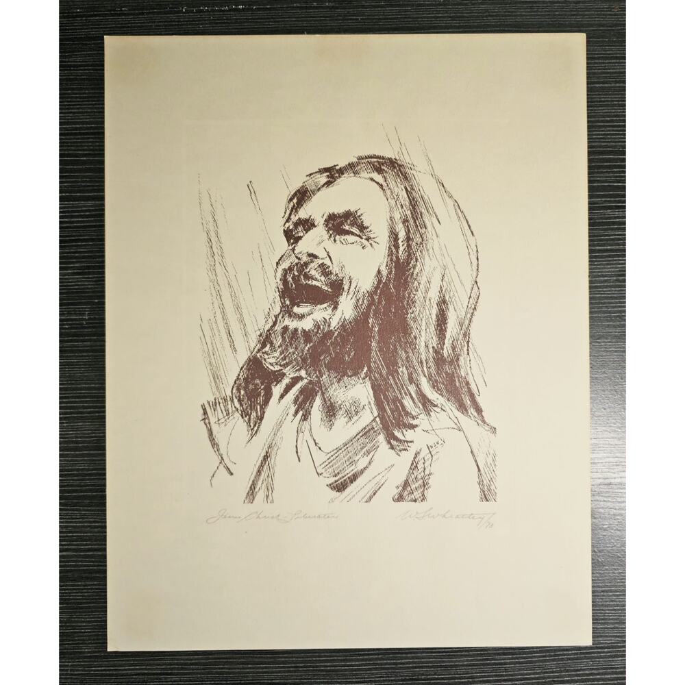 Vintage 1973 Matted Lithograph Print Jesus Christ Liberator Laughing Wheatley 73